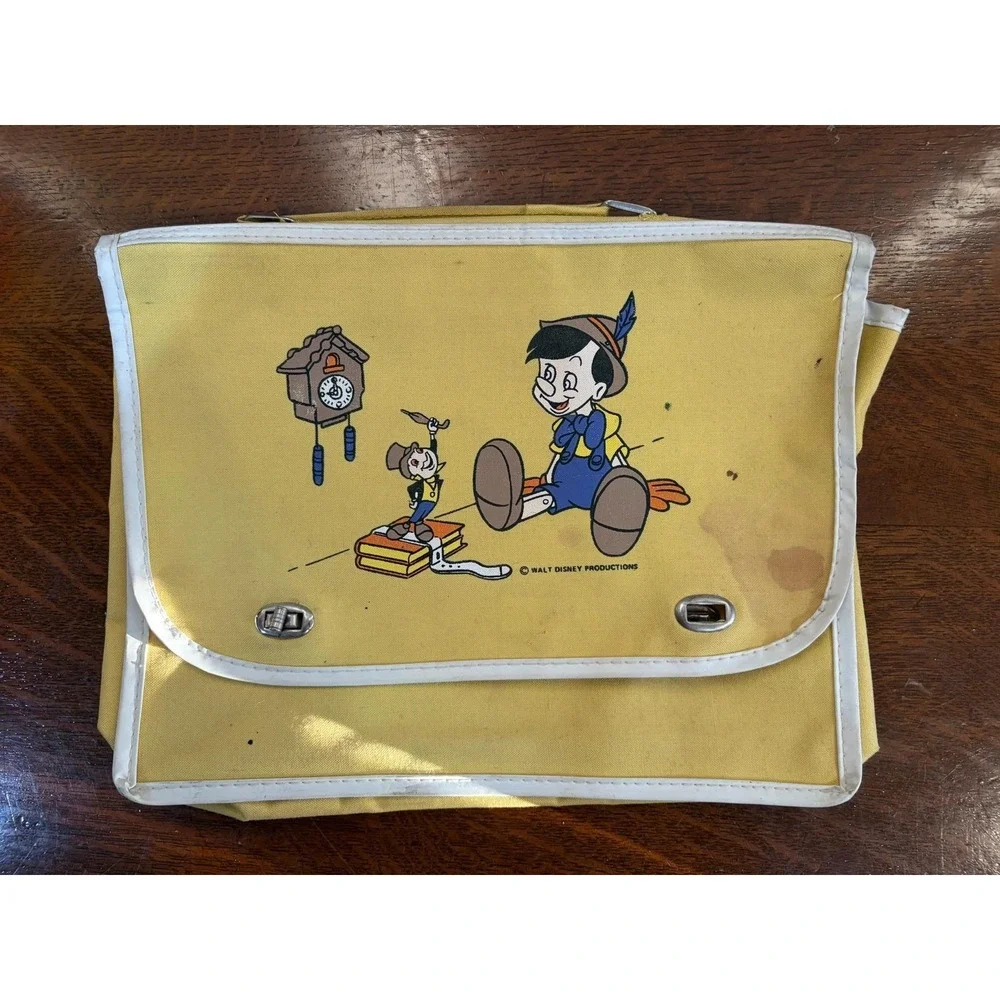 Vintage Walt Disney Pinocchio Jiminy Cricket Small School Satchel Bag Yellow